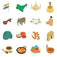 India isometric 3d icons set vector