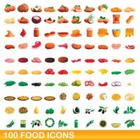 100 food icons set, cartoon style vector