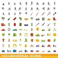 100 universal icons set, cartoon style vector