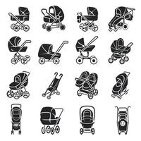 Pram icons set, simple style vector