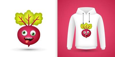 Beetroot on white sweatshirt hoodie. Vector