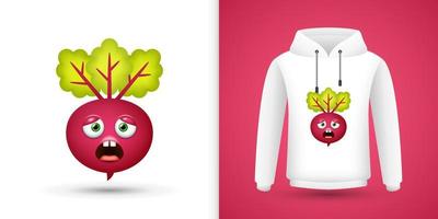 Beetroot on white sweatshirt hoodie. Vector