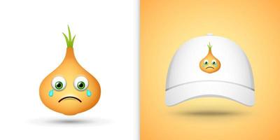 Yellow Onion on white baseball cap. Vector