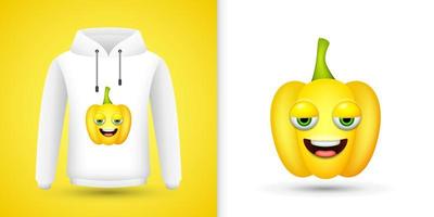 Yellow Bell Pepper on white sweatshirt hoodie. Vector