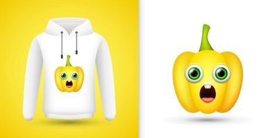 Yellow Bell Pepper on white sweatshirt hoodie. Vector