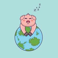 A cute pig is sleeping on the earth vector