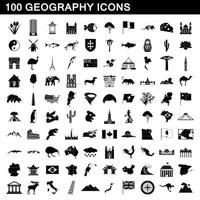 100 geography icons set, simple style vector