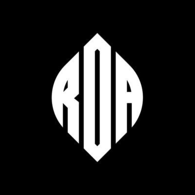 RDA circle letter logo design with circle and ellipse shape. RDA ellipse letters with typographic style. The three initials form a circle logo. RDA Circle Emblem Abstract Monogram Letter Mark Vector.