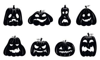 Black silhouettes of Halloween pumpkin faces isolated on white background vector