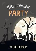 Folleto de invitación a la fiesta de Halloween con siluetas de gatos divertidos y aterradores vector