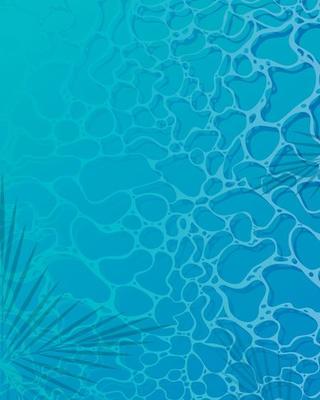 Abstract water waves in pool top view background and palm leaves shadow frame