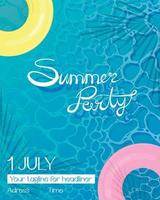 Flyer poster a4 invitation to a summer party in the pool with inflatable round circles and palm trees vector