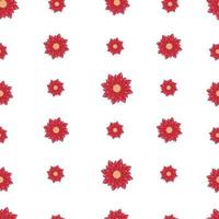 Seamless pattern with autumn small abstract red flowers in warm pastel colors isolated on white background in flat cartoon style vector