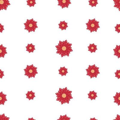 Seamless pattern with autumn small abstract red flowers in warm pastel colors isolated on white background in flat cartoon style