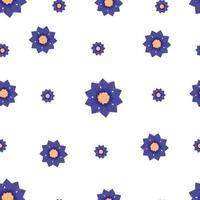 Seamless pattern with autumn blue abstract flowers in warm colors isolated on white background in flat cartoon style vector