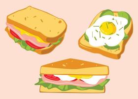 Set of delicious sandwiches fast food concept vector