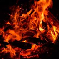 Fire flames on black background, Blaze fire flame texture background, Beautifully, the fire is burning, Fire flames with wood and cow dung bonfire photo