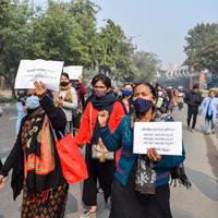 New Delhi, India December 25 2021 - Delhi Contractual Guest Teachers with posters, flags and graffitis protesting against Delhi AAP Government for making policy, Delhi Guest Teachers protesting photo