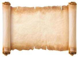 old parchment paper scroll sheet vintage aged or texture isolated on white background photo