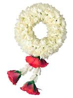 jasmine garland symbol of Mothers day in thailand on white background with clipping path photo