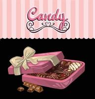 chocolate candy, greeting card, background. vector