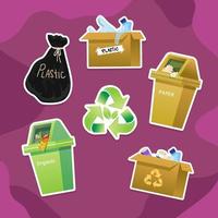 paquete de pegatinas de reciclaje de vida verde vector