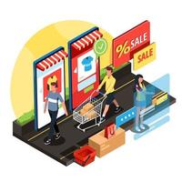 Simple Digital Isometric Online Shopping Concept vector