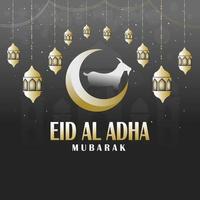 Eid Al Adha Mubarak luxury Islamic greeting background with decorative ornament golden lantern and Premium Vector. vector