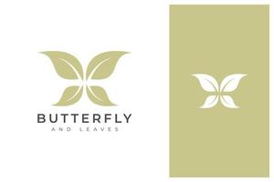 diseño de logotipo de mariposa y hoja vector