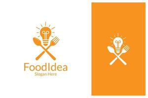 light bulb with spoon and fork. food idea logo design vector