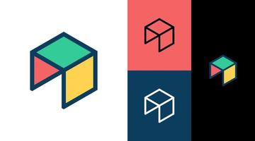 Hexagonal Cube Line Logo Design Concept vector