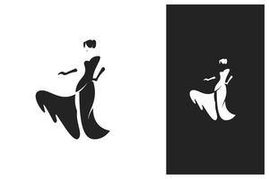 woman with fancy dress beauty silhouette illustration logo design vector