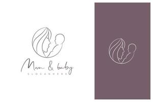 mother and baby logo design vector in outline style