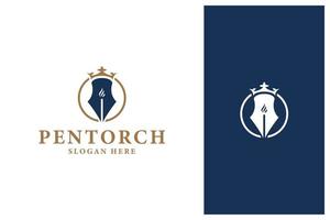 pen, torch and crown logo design vector