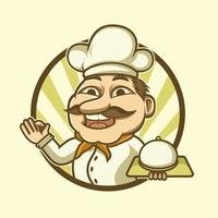 diseño de logotipo de ilustración vectorial, mascota de chef que sirve con una sonrisa vector