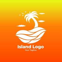 Island Logo Design with Coconut Trees and Sunset. Gradient color vector