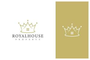 diseño de logotipo de corona y casa para negocios inmobiliarios vector