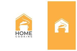 diseño de logotipo de cocina casera con casa y olla vector