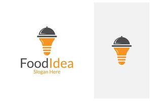 bombilla de luz y cubierta de comida móvil. diseño de logotipo de idea de comida vector