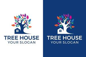 Tree House Logo, a neighborhood, protection, peace, growth, and care or concern to development, or some things that close with nature, ecological and environment Logo Design vector