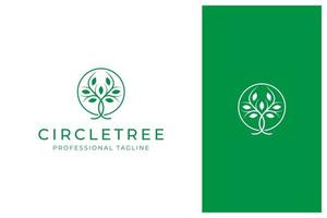 botanical circle tree logo design with green color vector
