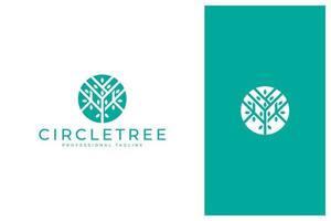 diseño de logotipo de árbol de círculo botánico con color verde vector