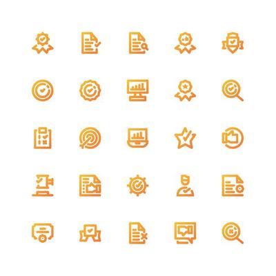 business quality standards and requirements vector icon set pack in gradient style