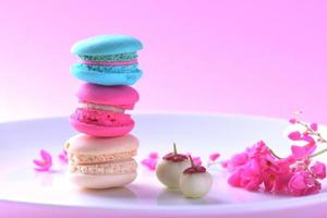 Colorful macarons or macaroons dessert sweet beautiful to eat photo