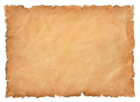 old parchment paper sheet vintage aged or texture isolated on white background photo