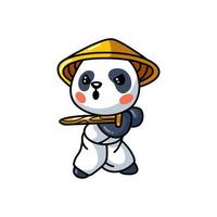 Cute little samurai panda cartoon vector