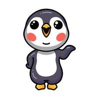 Cute little baby penguin cartoon presenting vector