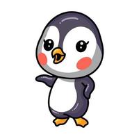 Cute little baby penguin cartoon presenting vector