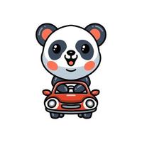 linda caricatura de panda conduciendo el auto vector