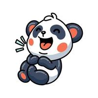 Cute little panda cartoon laughing vector